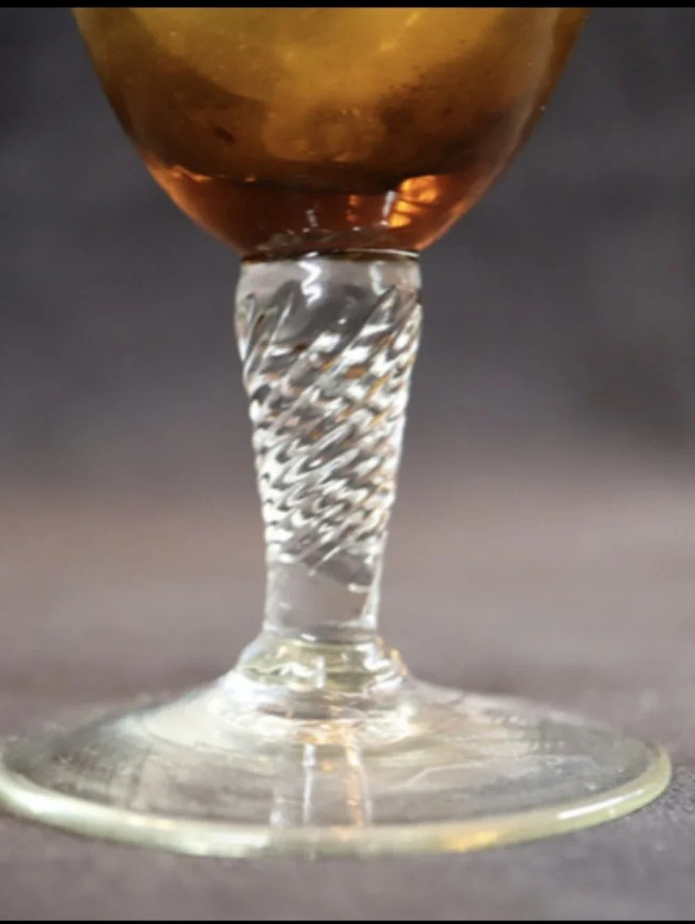 Vintage Hand-Blown Amber Etched Trumpet Bud 8” Footed Vase - Picture 3 of 7